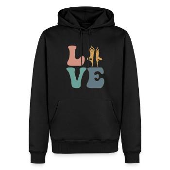 LIEBE Yoga Yogi - Männer Premium Bio Hoodie - Schwarz - Vorne - Nico (187cm)