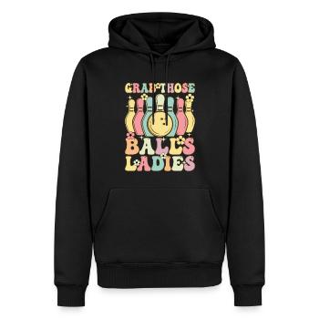 Groovy Bowling Women Female Bowler Grabbing The - Men’s Premium Organic Hoodie - black - Front - Nico (187cm)