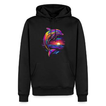 Dauphin océan mer créature coucher de soleil Pop Art - Sweat à capuche Premium bio Homme - noir - Devant - Nico (187cm)