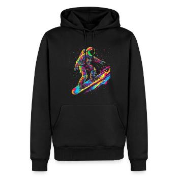 astronaute surf planète espace pop art - Sweat à capuche Premium bio Homme - noir - Devant - Nico (187cm)