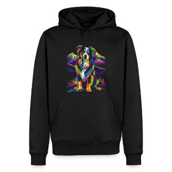 Collie Hund Bergwald Pop Art - Männer Premium Bio Hoodie - Schwarz - Vorne - Nico (187cm)