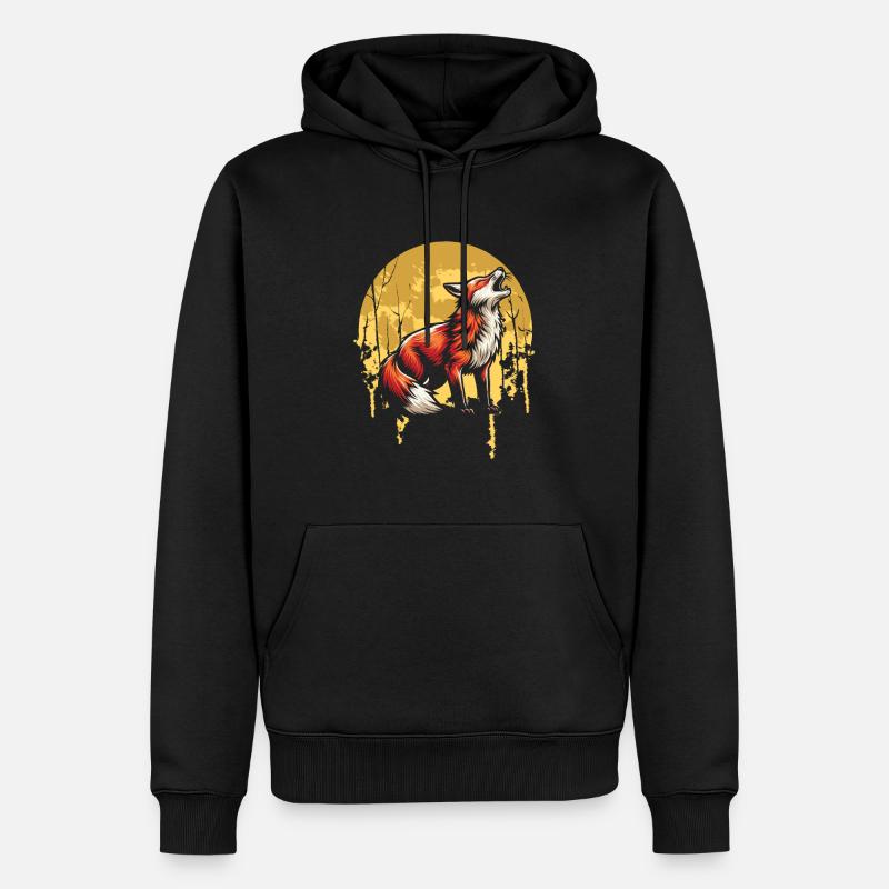 Fuchs Moon Howling - Männer Premium Bio Hoodie - Schwarz