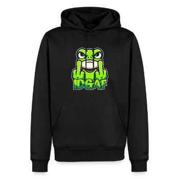 Frosch Kröte Es Ist Mir Scheißegal Idgaf - Männer Premium Bio Hoodie - Schwarz - Vorne - Nico (187cm)