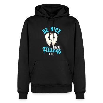 Technicien de laboratoire dentaire Dentiste Be Nice I h - Sweat à capuche Premium bio Homme - noir - Devant - Nico (187cm)