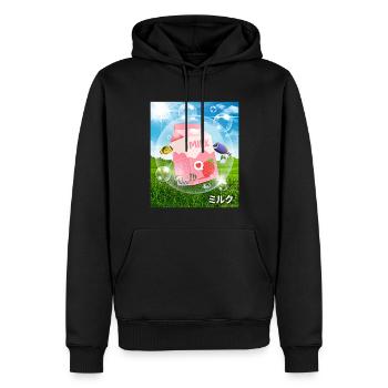 Frutiger Aero Aesthetic Tech Kawaii-Erdbeer-Milchf - Männer Premium Bio Hoodie - Schwarz - Vorne - Nico (187cm)
