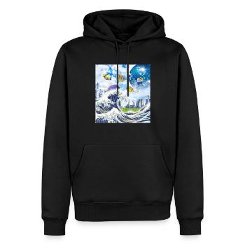 Frutiger Aero Aesthetic Tech Große Welle von Kanag - Männer Premium Bio Hoodie - Schwarz - Vorne - Nico (187cm)