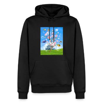 Frutiger Aero Aesthetic Tech Kirschblütenfische Bl - Männer Premium Bio Hoodie - Schwarz - Vorne - Nico (187cm)