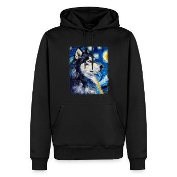 Alaskan Malamute Chien Nuit étoilée Peinture - Sweat à capuche Premium bio Homme - noir - Devant - Nico (187cm)