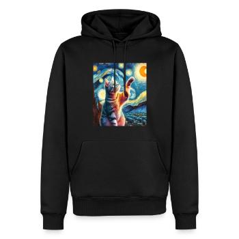 Chat américain à poil court Peinture de nuit étoilée - Sweat à capuche Premium bio Homme - noir - Devant - Nico (187cm)