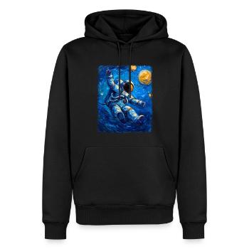 astronaute planète spatiale nuit étoilée peinture - Sweat à capuche Premium bio Homme - noir - Devant - Nico (187cm)