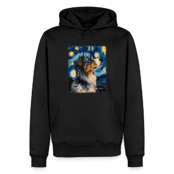 Australian Shepherd Herding Dog Starry Night Painting - Men’s Premium Organic Hoodie - black - Front - Nico (187cm)
