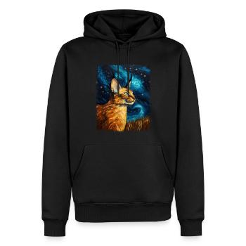 Big Floppa Karakal Katze Meme Sternennacht Malerei - Männer Premium Bio Hoodie - Schwarz - Vorne - Nico (187cm)