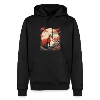 Fuchs Japan Cherry Blossom Moon - Männer Premium Bio Hoodie - Schwarz - Vorne - Nico (187cm)