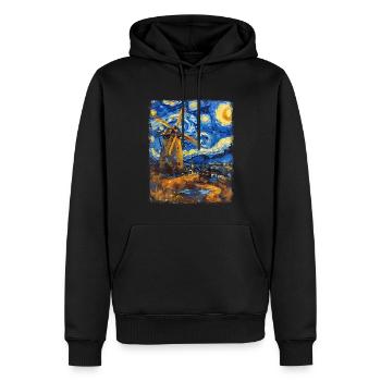 Éolienne Éolienne Peinture Nuit Étoilée - Sweat à capuche Premium bio Homme - noir - Devant - Nico (187cm)