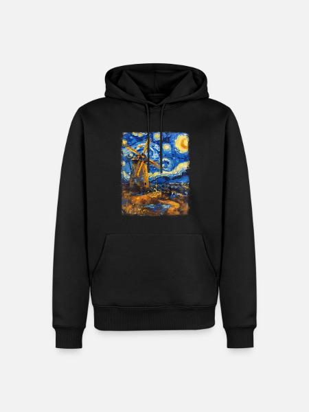 Windrad Windkraftanlage Sternennacht Gemälde - Herre Premium økologisk hoodie - sort
