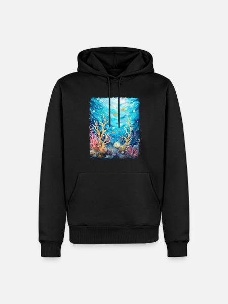 Korallenriff Meer Ozean Sternennacht Gemälde - Männer Premium Bio Hoodie - Schwarz