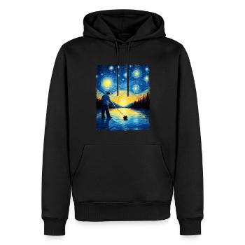 Joueur de pierre de curling Peinture nuit étoilée - Sweat à capuche Premium bio Homme - noir - Devant - Nico (187cm)