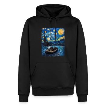 Rafting Rivière Paddle Nuit étoilée Peinture - Sweat à capuche Premium bio Homme - noir - Devant - Nico (187cm)
