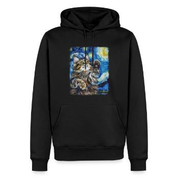 Chat persan Peinture Nuit étoilée - Sweat à capuche Premium bio Homme - noir - Devant - Nico (187cm)