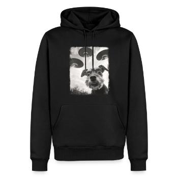 Zwergschnauzer Hund UFO Alien Außerirdischer Selfi - Männer Premium Bio Hoodie - Schwarz - Vorne - Nico (187cm)