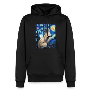 Chat siamois Peinture Nuit étoilée - Sweat à capuche Premium bio Homme - noir - Devant - Nico (187cm)