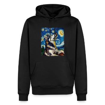 Chien husky sibérien Peinture de nuit étoilée - Sweat à capuche Premium bio Homme - noir - Devant - Nico (187cm)