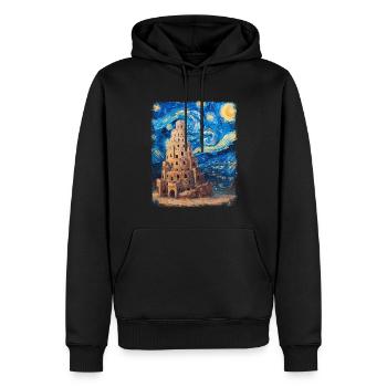Tour de Babel Bible Renaissance Nuit étoilée décorée - Sweat à capuche Premium bio Homme - noir - Devant - Nico (187cm)