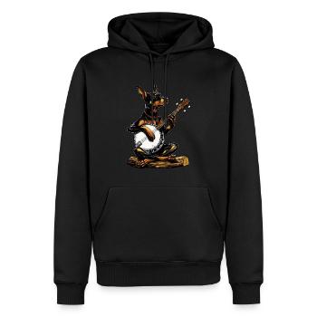 Doberman Chien Joueur de Banjo Bluegrass - Sweat à capuche Premium bio Homme - noir - Devant - Nico (187cm)