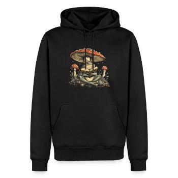 Cottagecore Aesthetic Frog Reading Book Mushroom Gobl - Men’s Premium Organic Hoodie - black - Front - Nico (187cm)