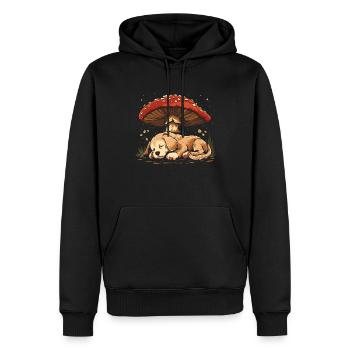 Cottagecore Esthétique Chien Dormant Champignon Sorcière - Sweat à capuche Premium bio Homme - noir - Devant - Nico (187cm)