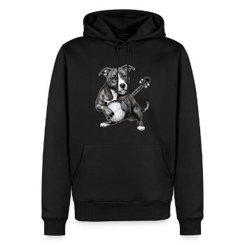 Pitbull Pittie Hund Bluegrass Banjo Spieler - Männer Premium Bio Hoodie - Schwarz - Vorne - Nico (187cm)