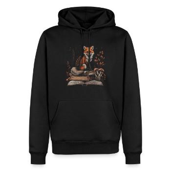 Cottagecore Ästhetischer Fuchs Bücher Pilz Vintage - Männer Premium Bio Hoodie - Schwarz - Vorne - Nico (187cm)