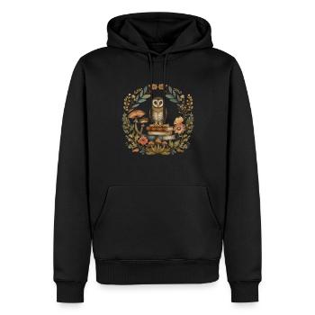 Cottagecore esthétique hibou livres champignon flore - Sweat à capuche Premium bio Homme - noir - Devant - Nico (187cm)