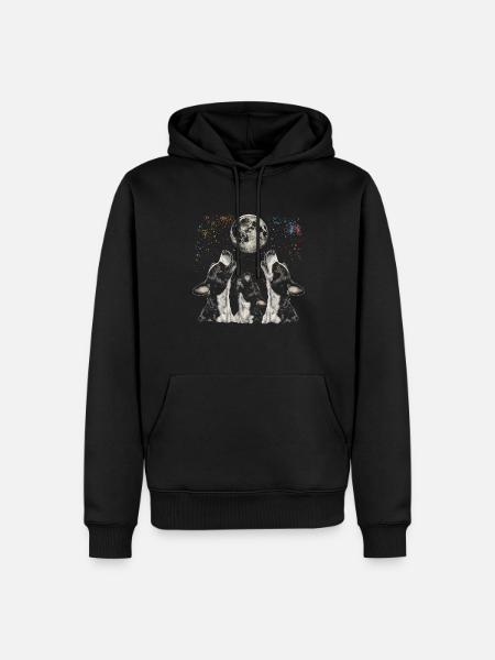Boston Terrier Dog Howling Moon - Men’s Premium Organic Hoodie - black