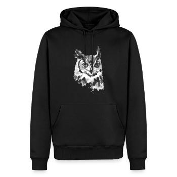 Eule - Männer Premium Bio Hoodie - Schwarz - Vorne - Nico (187cm)
