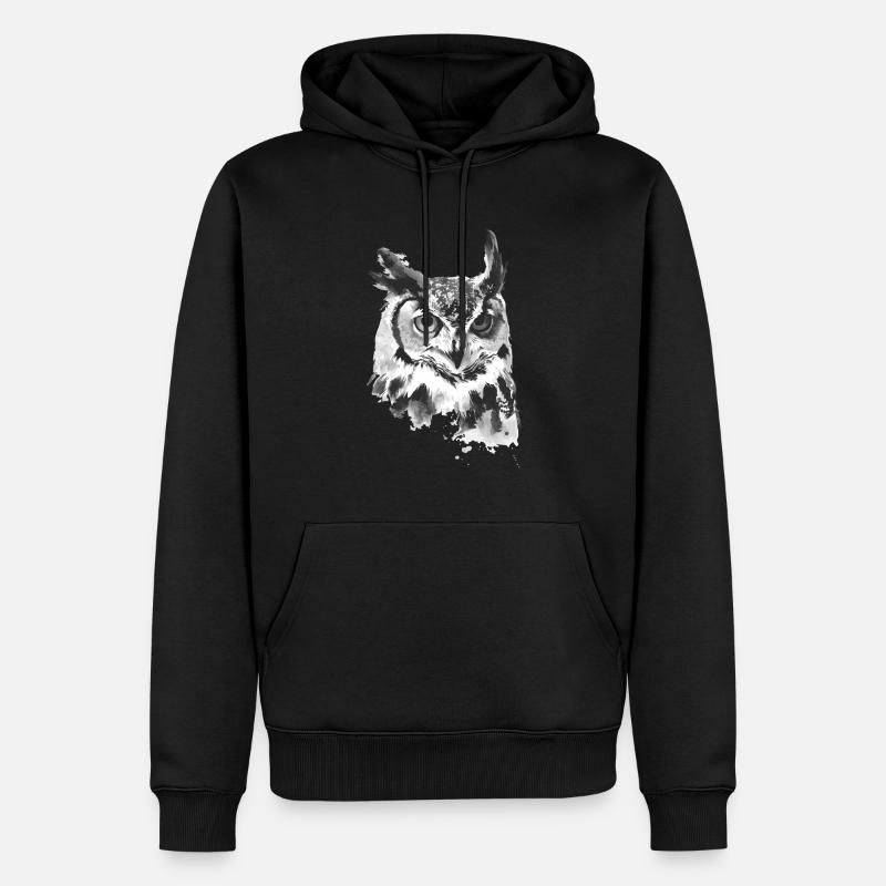 Eule - Männer Premium Bio Hoodie - Schwarz