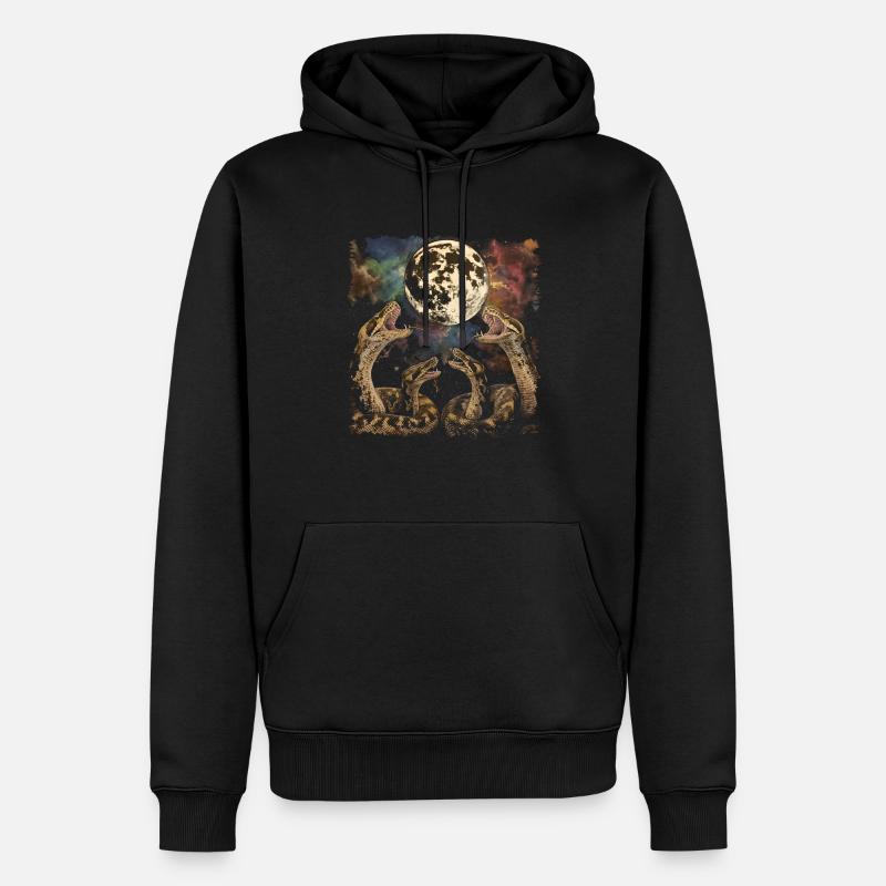 Kugelpython Schlange Heulender Mond - Männer Premium Bio Hoodie - Schwarz