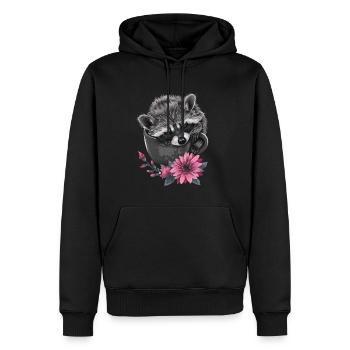 Raton laveur - Sweat à capuche Premium bio Homme - noir - Devant - Nico (187cm)
