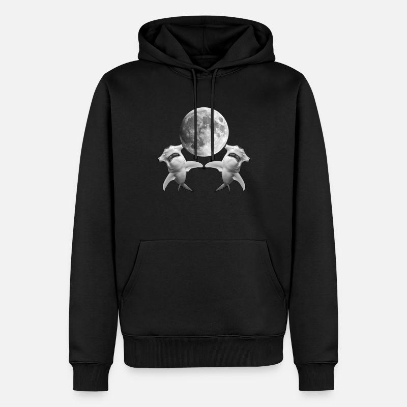 requin-marteau, créature marine, lune hurlante - Sweat à capuche Premium bio Homme - noir