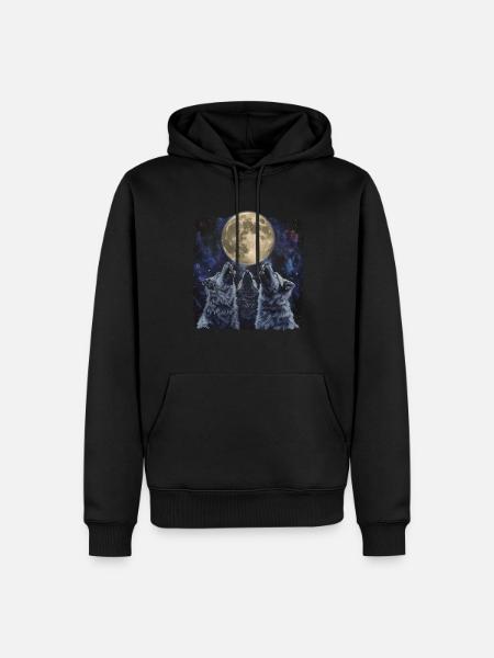 Keeshond Dog Howling Moon - Men’s Premium Organic Hoodie - black