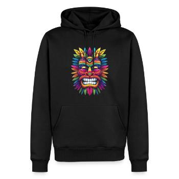 Tiki Luau Hawaii Tiki Mask Popart - Sweat à capuche Premium bio Homme - noir - Devant - Nico (187cm)