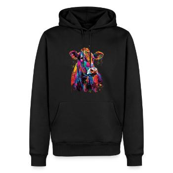 Kuh - Männer Premium Bio Hoodie - Schwarz - Vorne - Nico (187cm)