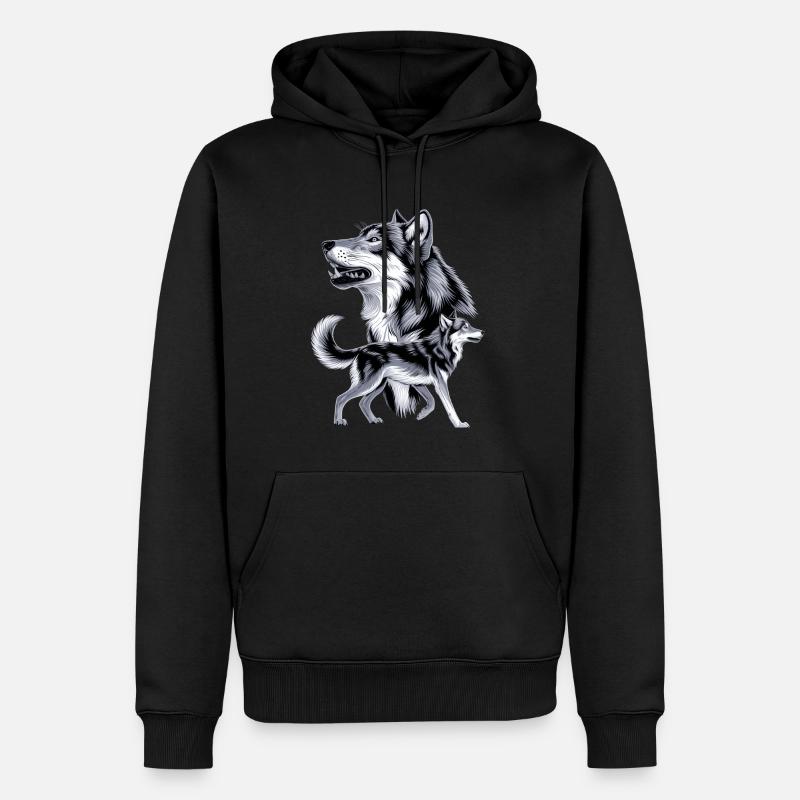 Wolf - Männer Premium Bio Hoodie - Schwarz