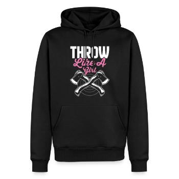 Axt werfendes Mädchen Beil-Werferin Wirf wie ein M - Männer Premium Bio Hoodie - Schwarz - Vorne - Nico (187cm)