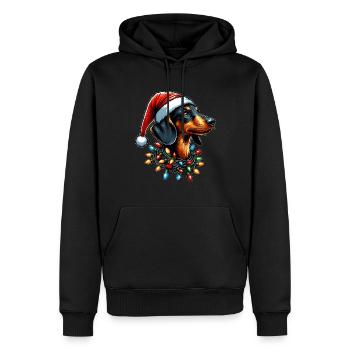 Chapeau de Noël teckel Noël - Sweat à capuche Premium bio Homme - noir - Devant - Nico (187cm)