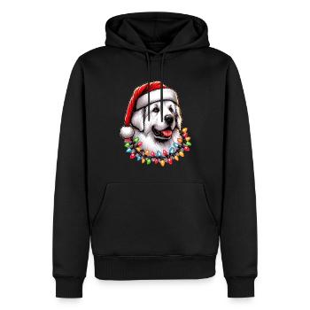 Chien des Pyrénées Chapeau de Père Noël - Sweat à capuche Premium bio Homme - noir - Devant - Nico (187cm)