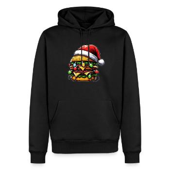 Cheeseburger Hamburger Chapeau de Père Noël - Sweat à capuche Premium bio Homme - noir - Devant - Nico (187cm)