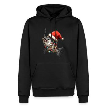 Drôle de poisson bouchées hameçon pêche chapeau de Noël - Sweat à capuche Premium bio Homme - noir - Devant - Nico (187cm)