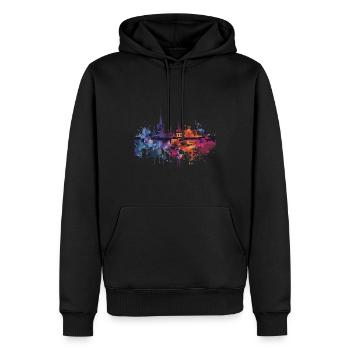 Pruszków - Männer Premium Bio Hoodie - Schwarz - Vorne - Nico (187cm)