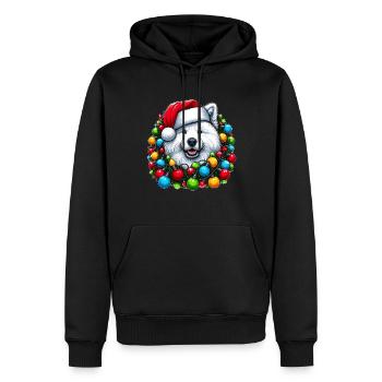 Samoyède Chien Chapeau de Noël Noël - Sweat à capuche Premium bio Homme - noir - Devant - Nico (187cm)